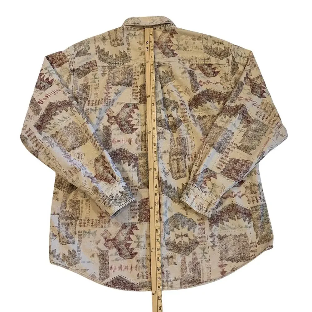 Vtg Woolrich Shirt Mens XL Beige Aztec Chamois Flannel Button Up Long Sleeve USA